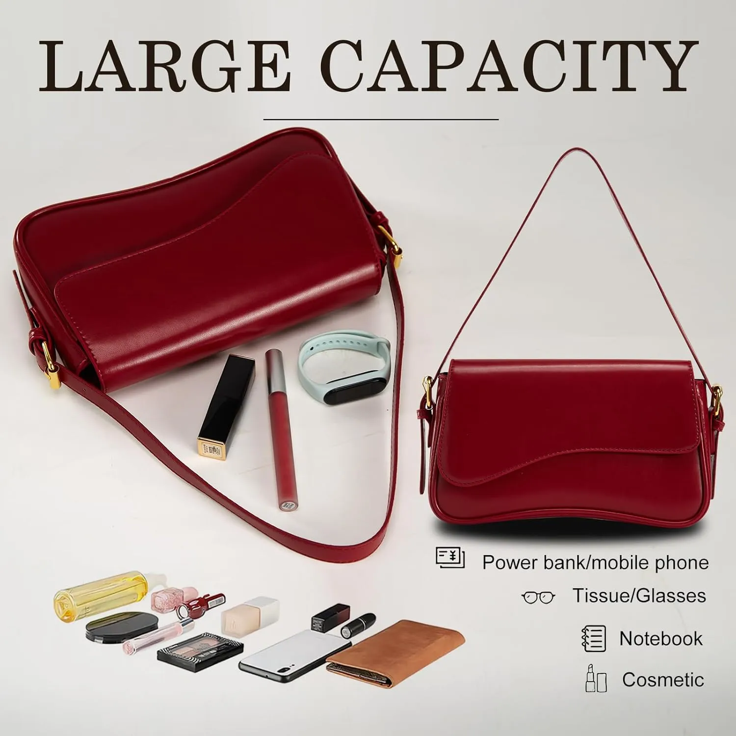 Shoulder Bag for Women Trendy Purse PU Leather Hobo Handbags Clutch Saddle Bag with 2 Removable Stra