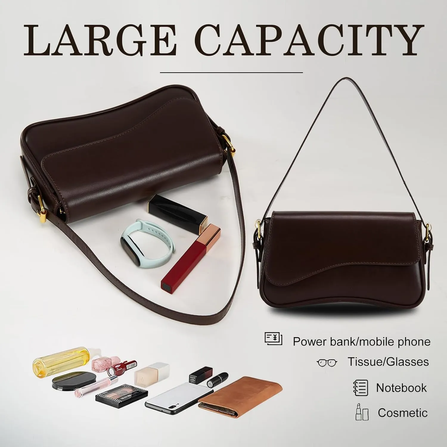 Shoulder Bag for Women Trendy Purse PU Leather Hobo Handbags Clutch Saddle Bag with 2 Removable Stra