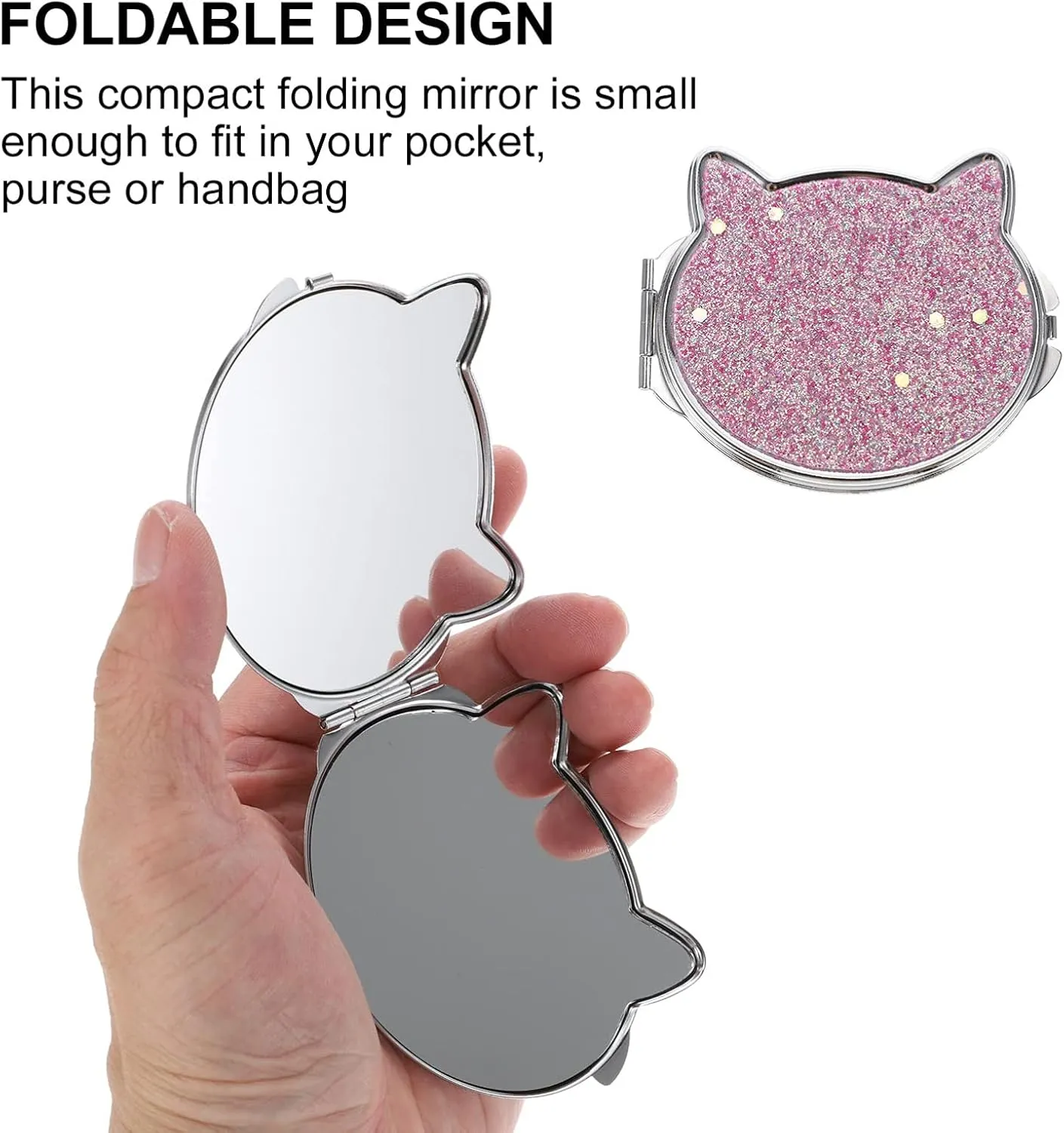 Sided Cat Girls Chic Handbag Cosmetic Pocket- Women Metal Mini Handheld Compact Mirror Vanity Mirrors and Dual for Shaped Makeup Folding Exquisite Travel Shaped: