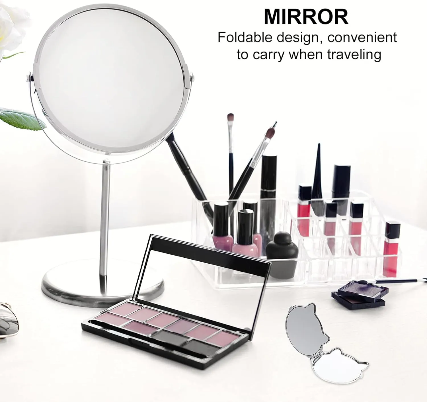 Sided Cat Girls Chic Handbag Cosmetic Pocket- Women Metal Mini Handheld Compact Mirror Vanity Mirrors and Dual for Shaped Makeup Folding Exquisite Travel Shaped: