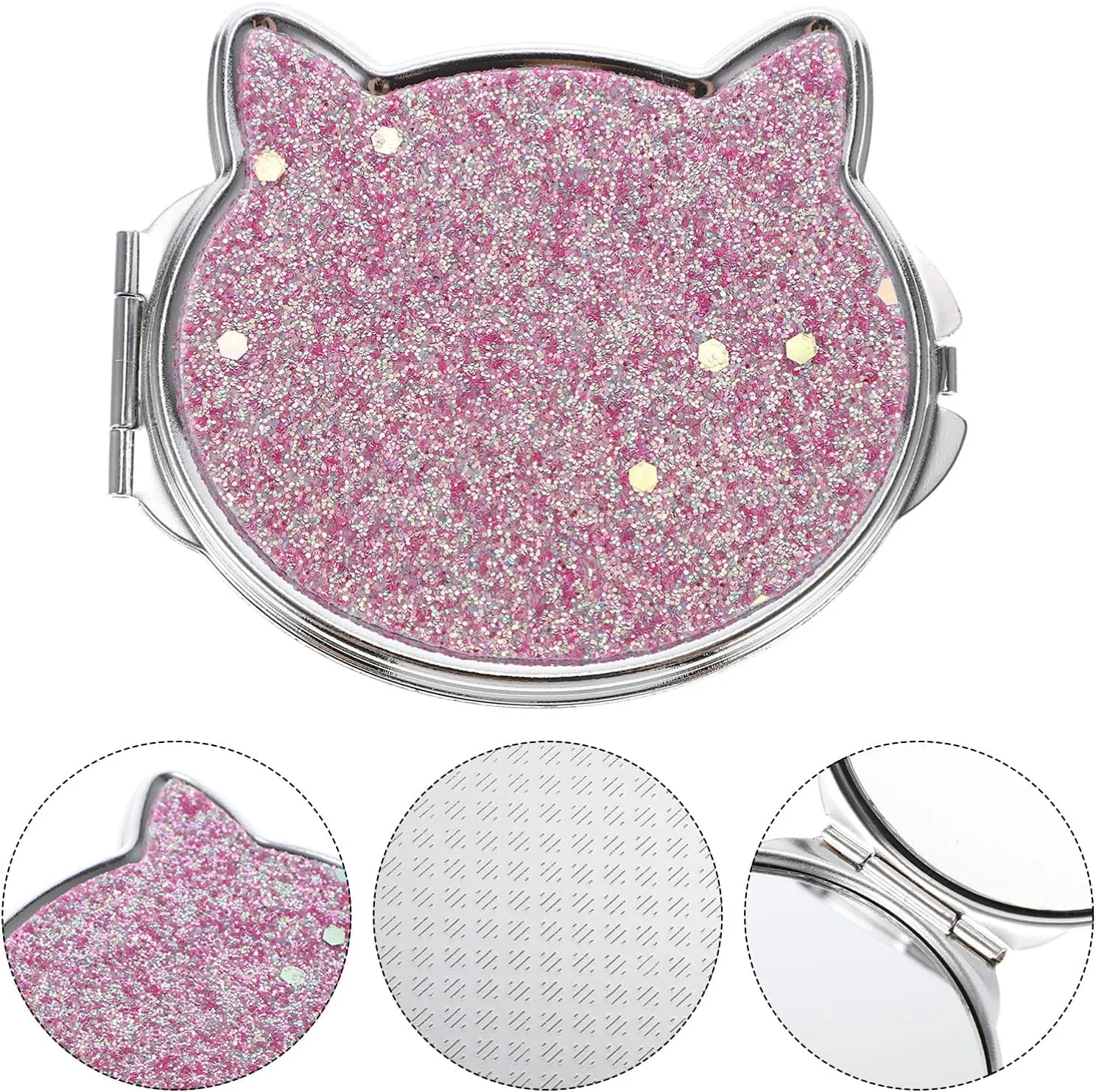 Sided Cat Girls Chic Handbag Cosmetic Pocket- Women Metal Mini Handheld Compact Mirror Vanity Mirrors and Dual for Shaped Makeup Folding Exquisite Travel Shaped: