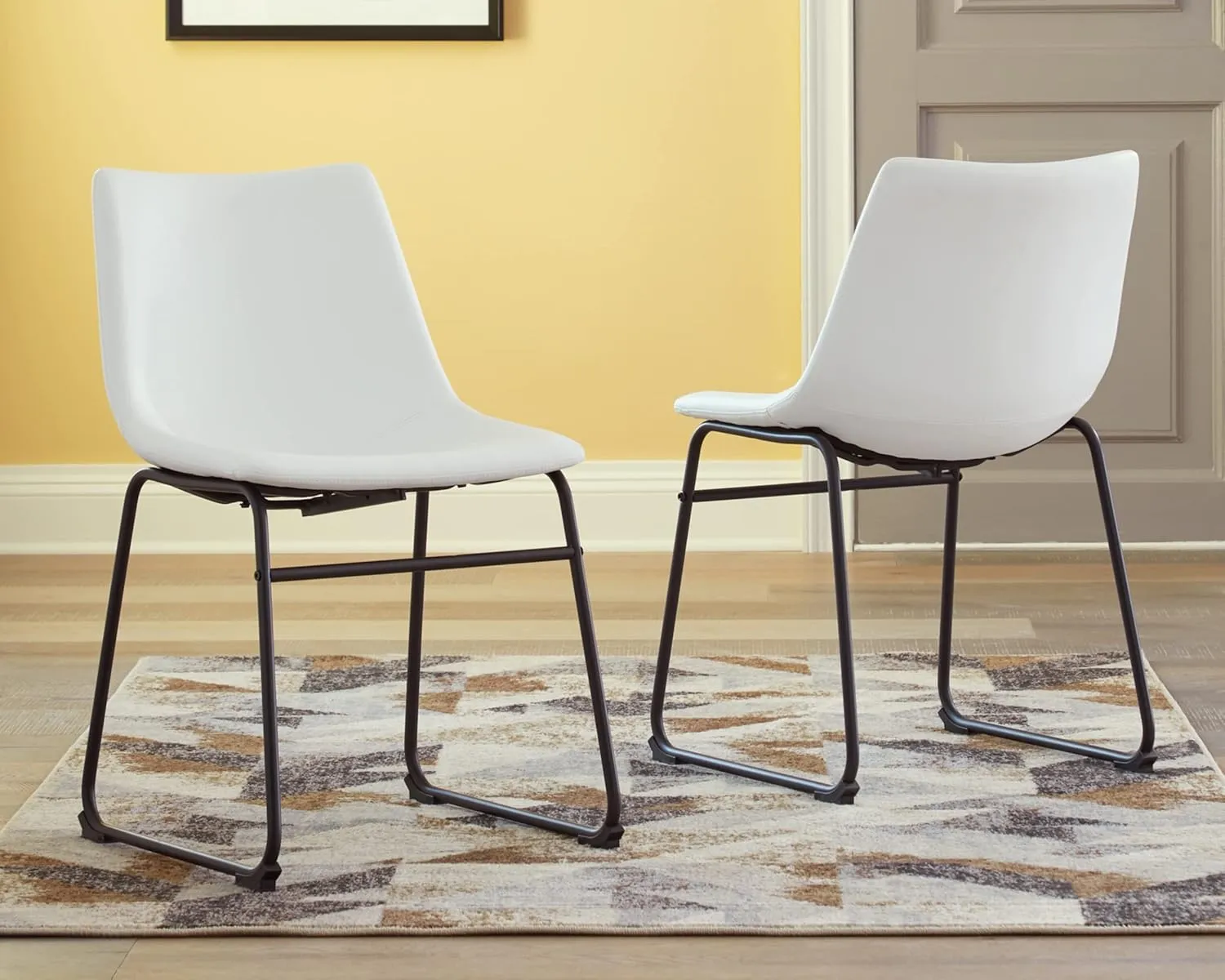 Signature Design by Ashley Centiar Urban Industrial Faux Leather 18.75" Bucket Dining Chair, 2 Count, White