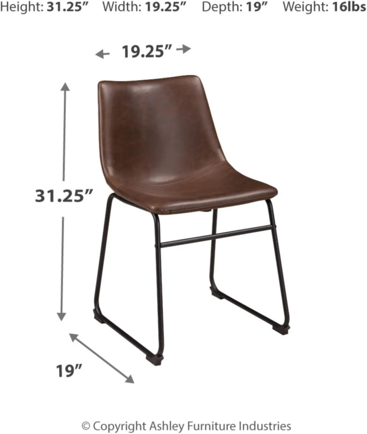 Signature Design by Ashley Mid Century Centiar 18.75" Dining Bucket Chair, 2 Count, Black and Brown