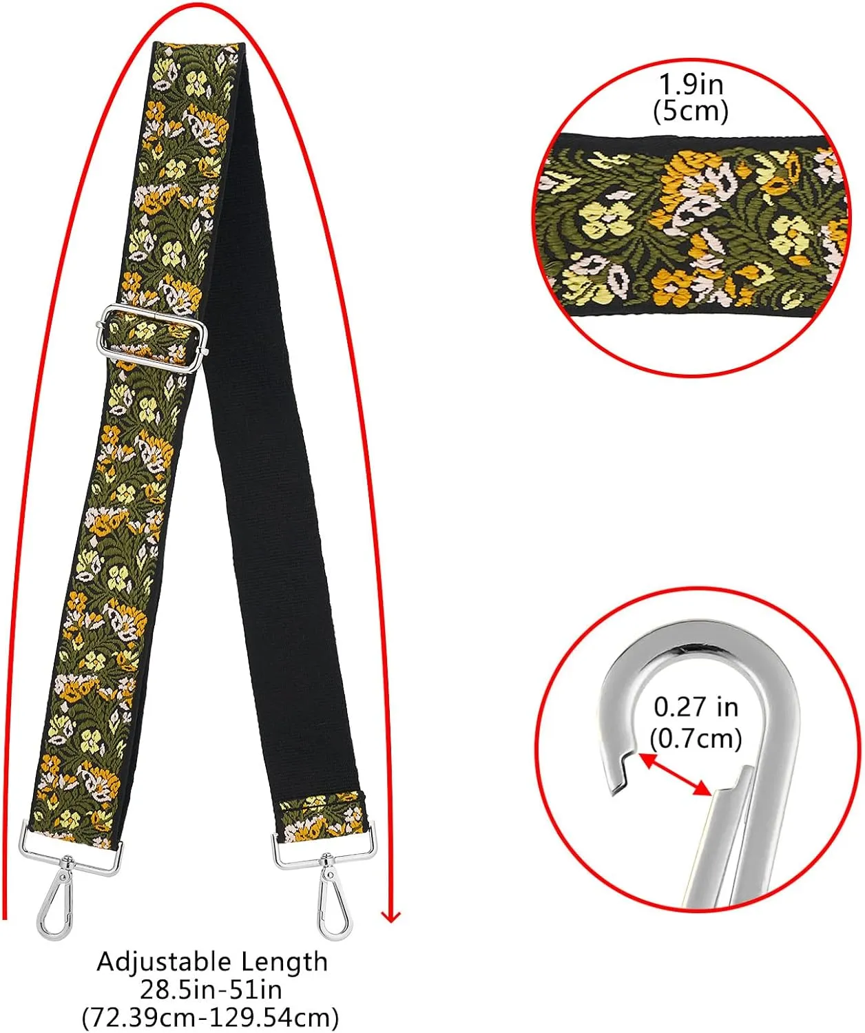 Silvery Buckles Wide Shoulder Strap Adjustable Replacement Belt Crossbody Canvas Bag Handbag
