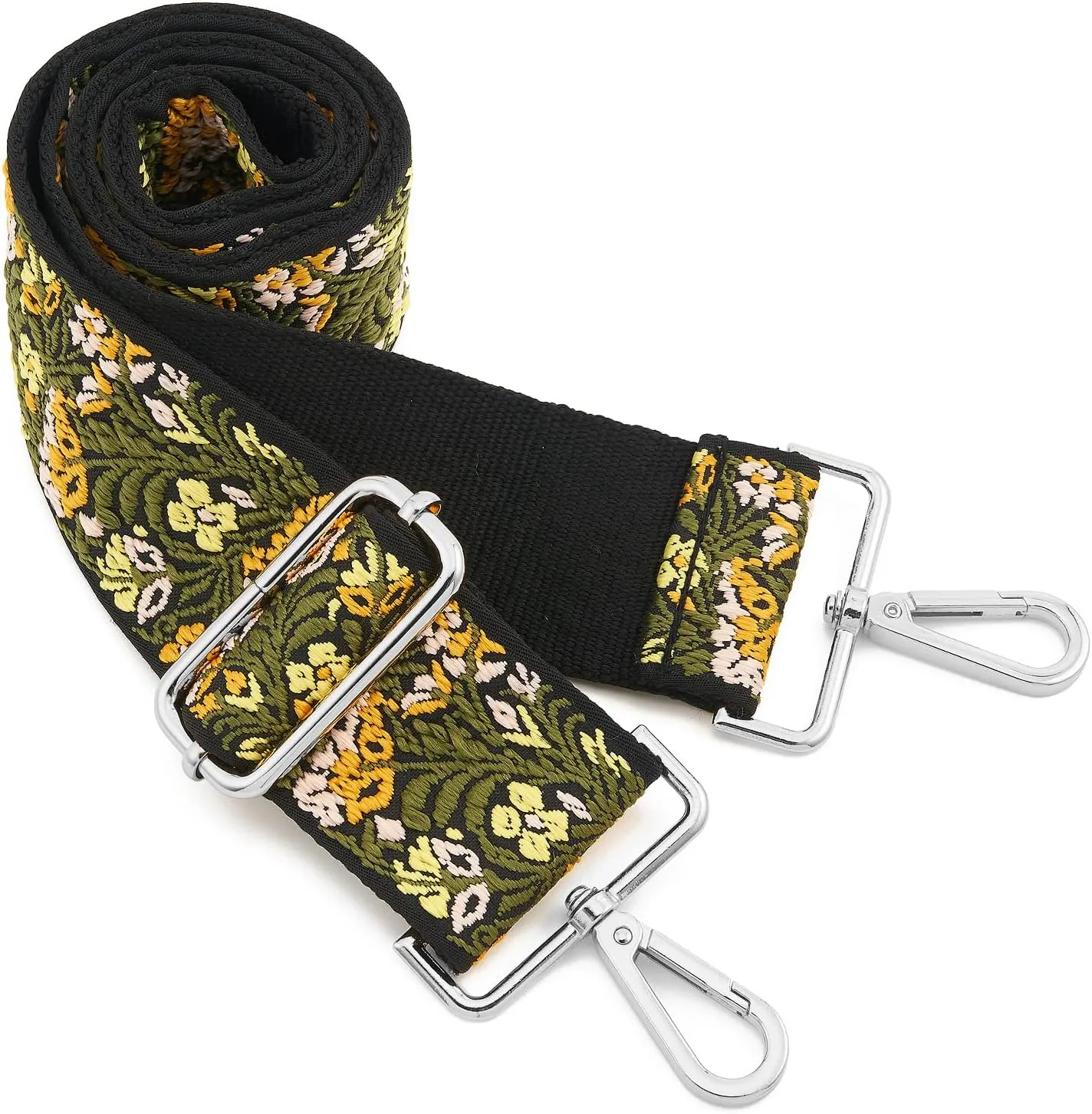 Silvery Buckles Wide Shoulder Strap Adjustable Replacement Belt Crossbody Canvas Bag Handbag