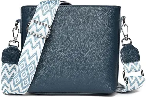 Simple Fashion Bucket Handbag For Women Real Genuine Leather Crossbody Shoulder Bags With Geometric Pattern Strap
