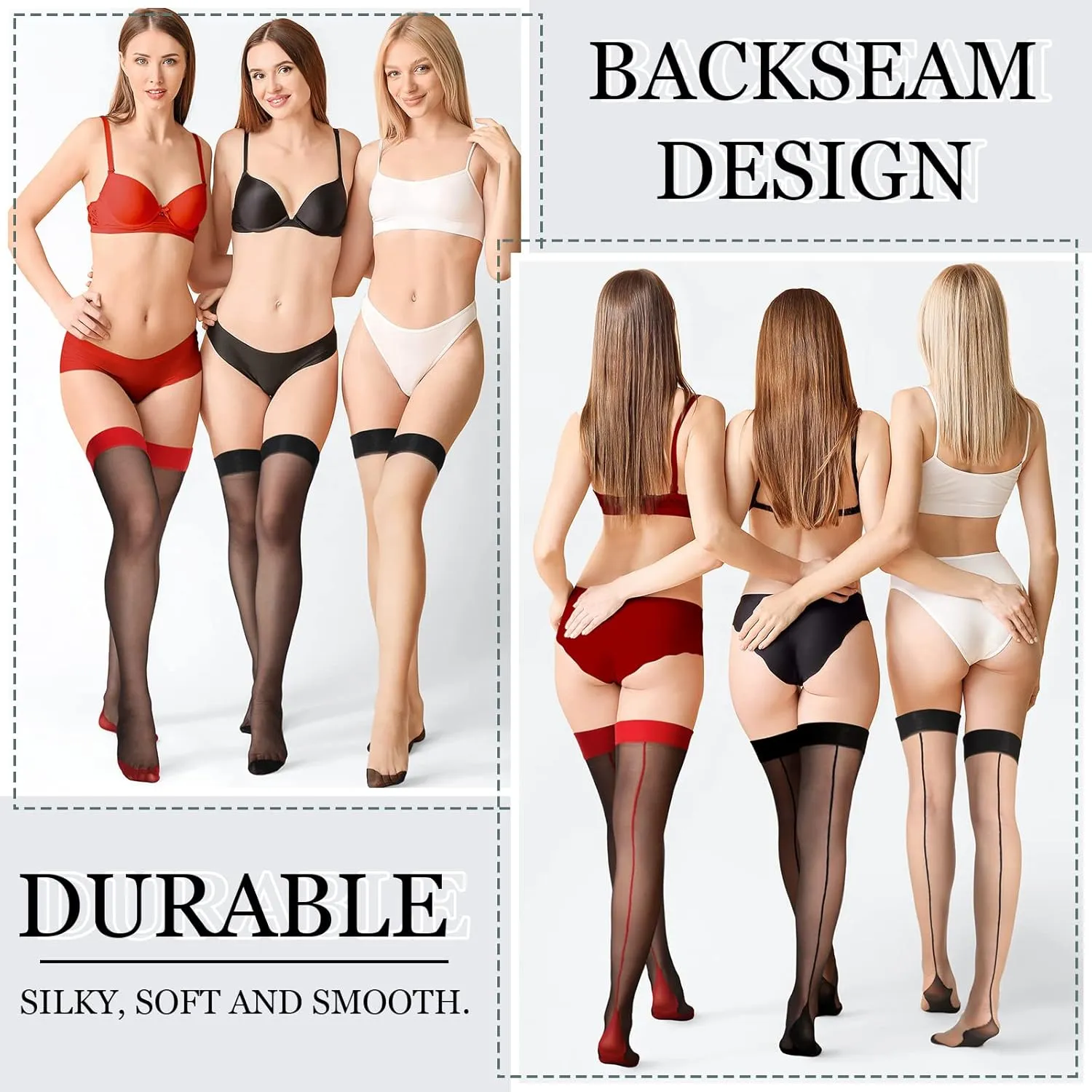 Sintege 6 Pairs Thigh High Stockings Cuban Heel Stockings Sheer Seamed Socks Backseam Thigh High Closed Toes Socks for Women