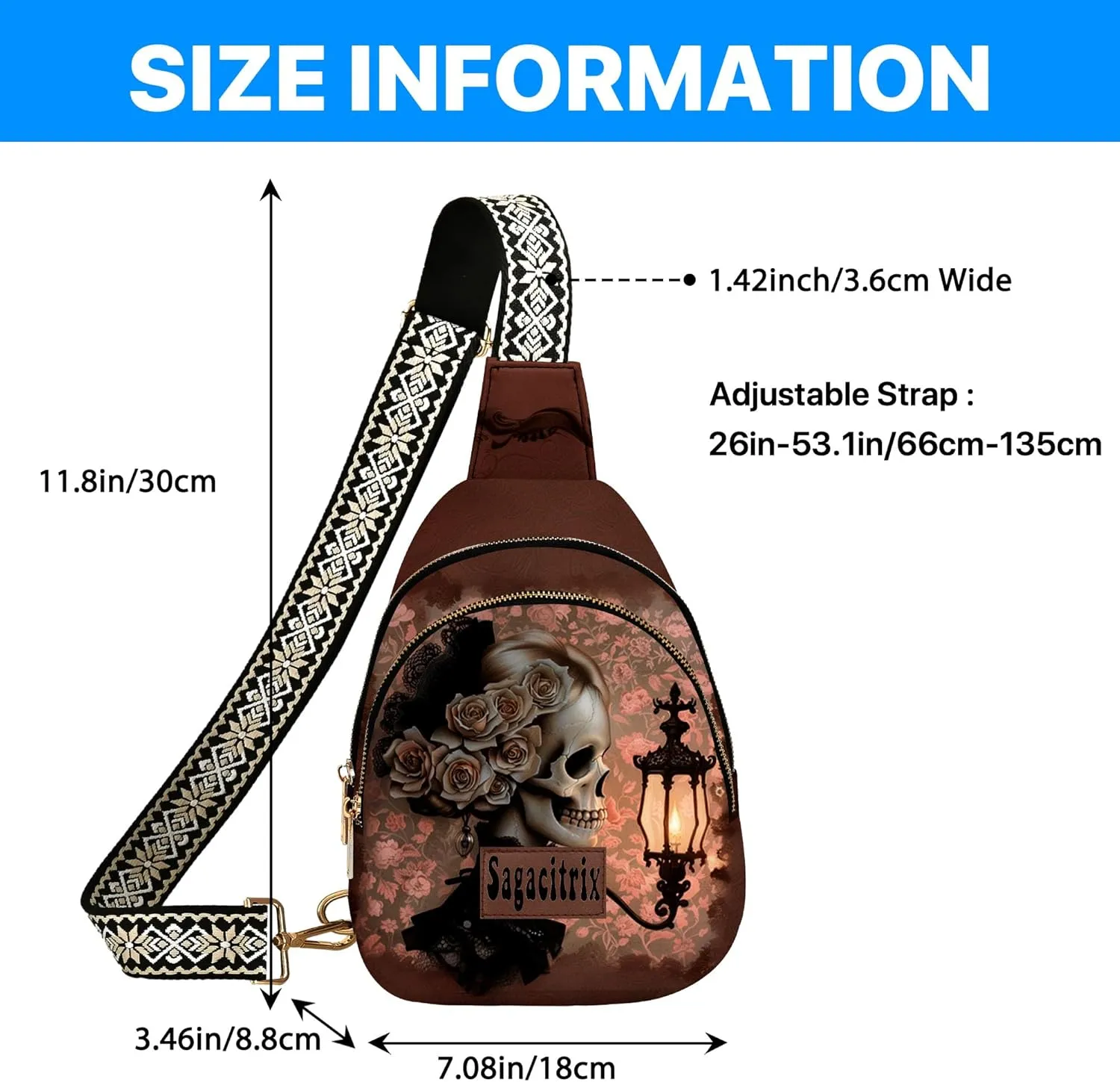 Skull Small Sling Bag for Women Leather Sling Crossbody Bags Casual Chest Daypack for Traveling Sport Running Hiking