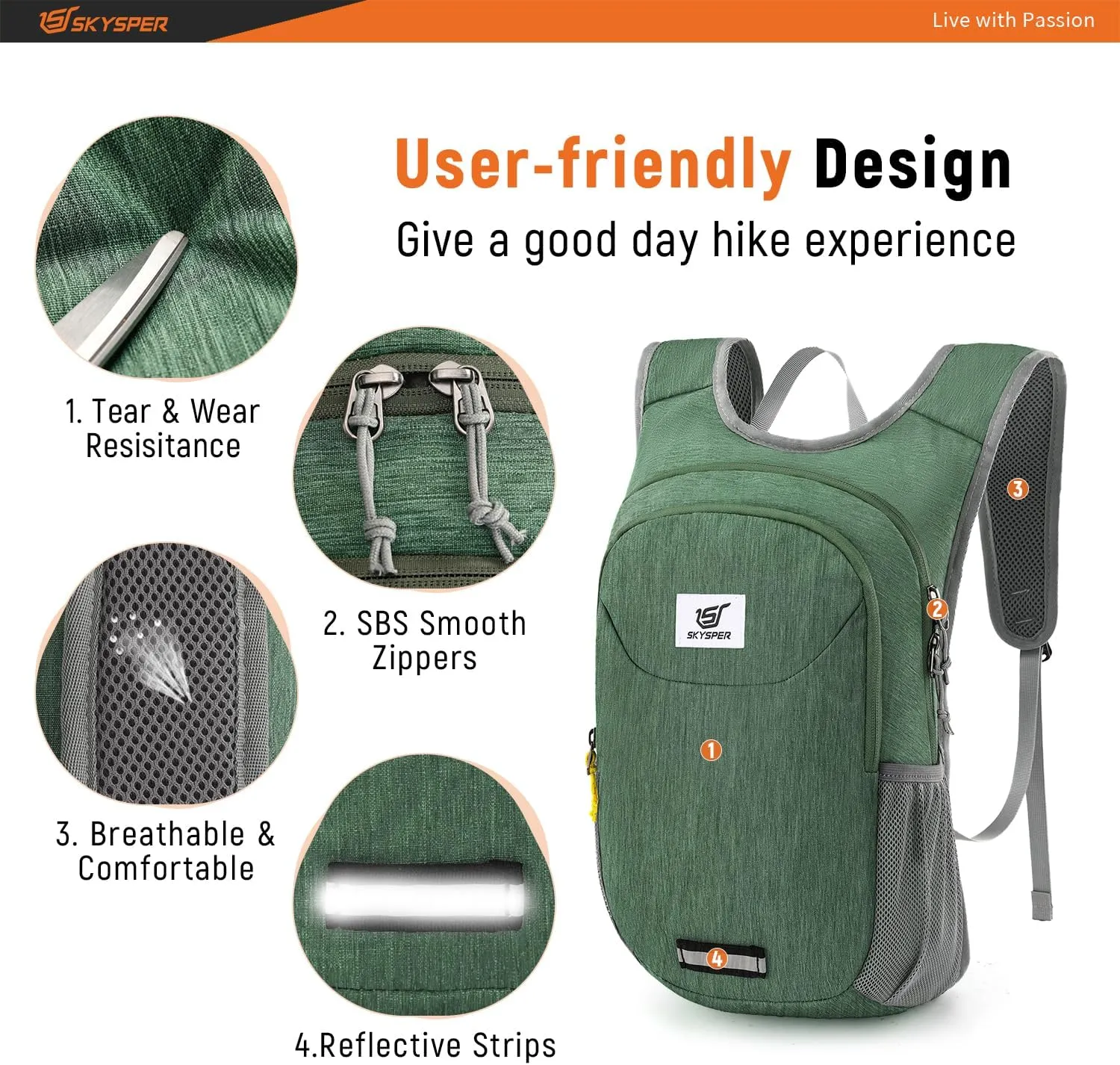SKYSPER Small Hiking Backpack 10L Packable Lightweight Back Pack Foldable Travel Daypack for Women Men