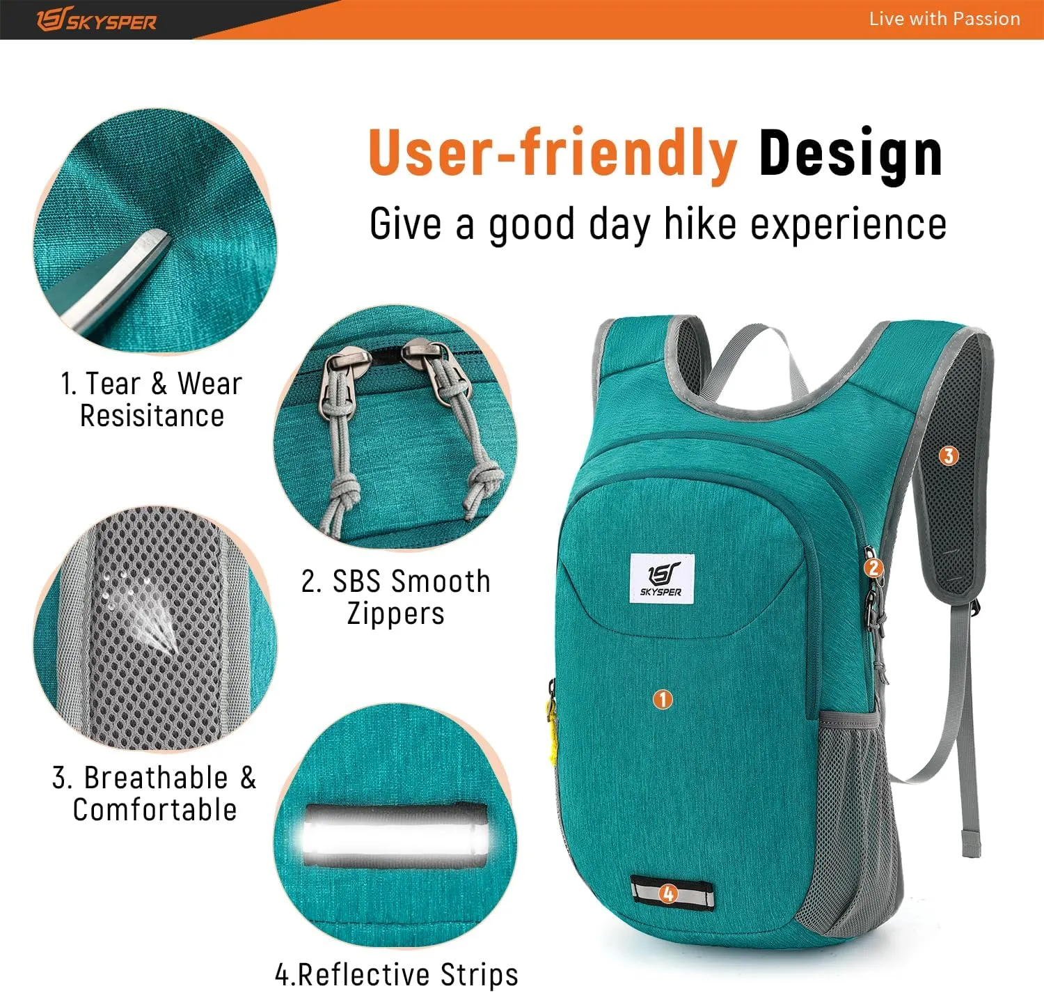 SKYSPER Small Hiking Backpack 10L Packable Lightweight Back Pack Foldable Travel Daypack for Women Men