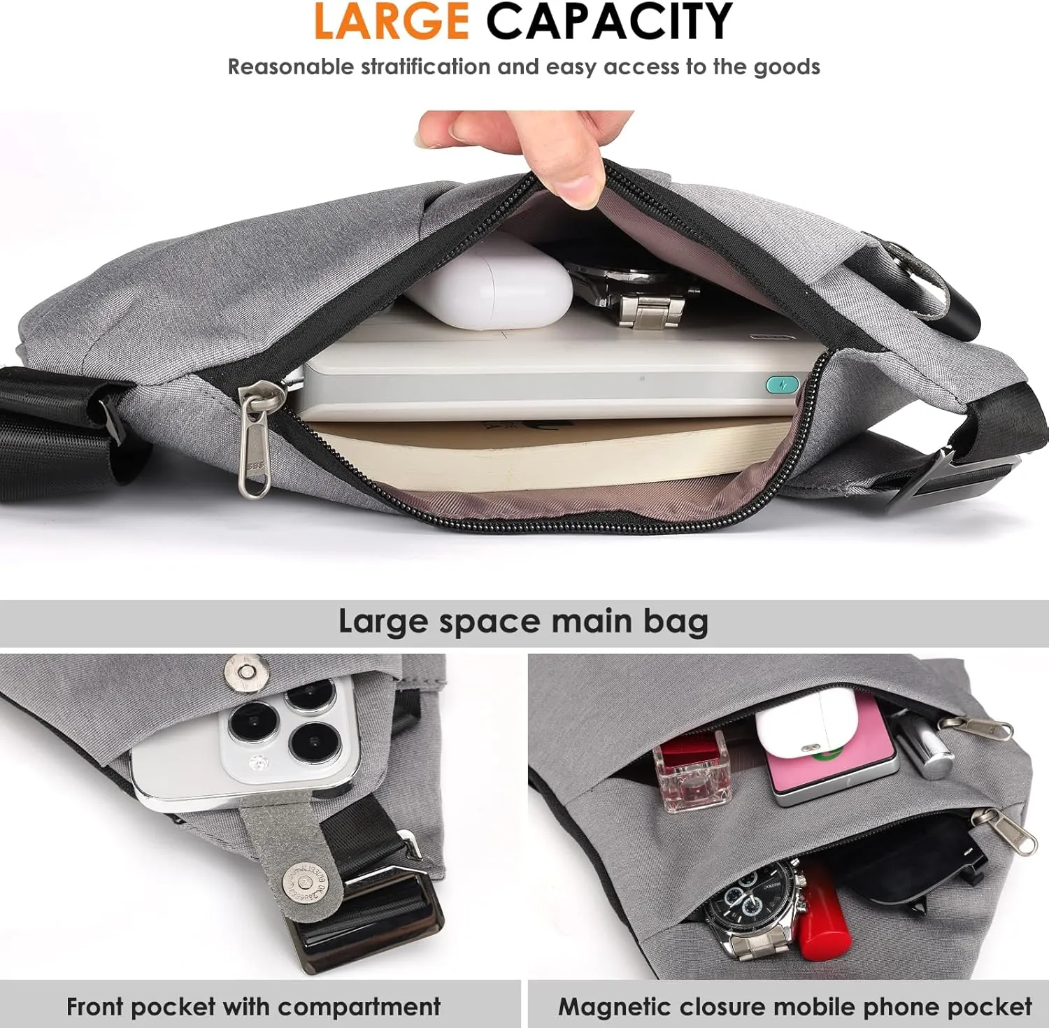 Sling Bag Anti-Theft Crossbody Bag for Women Men Sling Backpack Multipurpose Travel Essentials Hiking Chest Bag Daypack