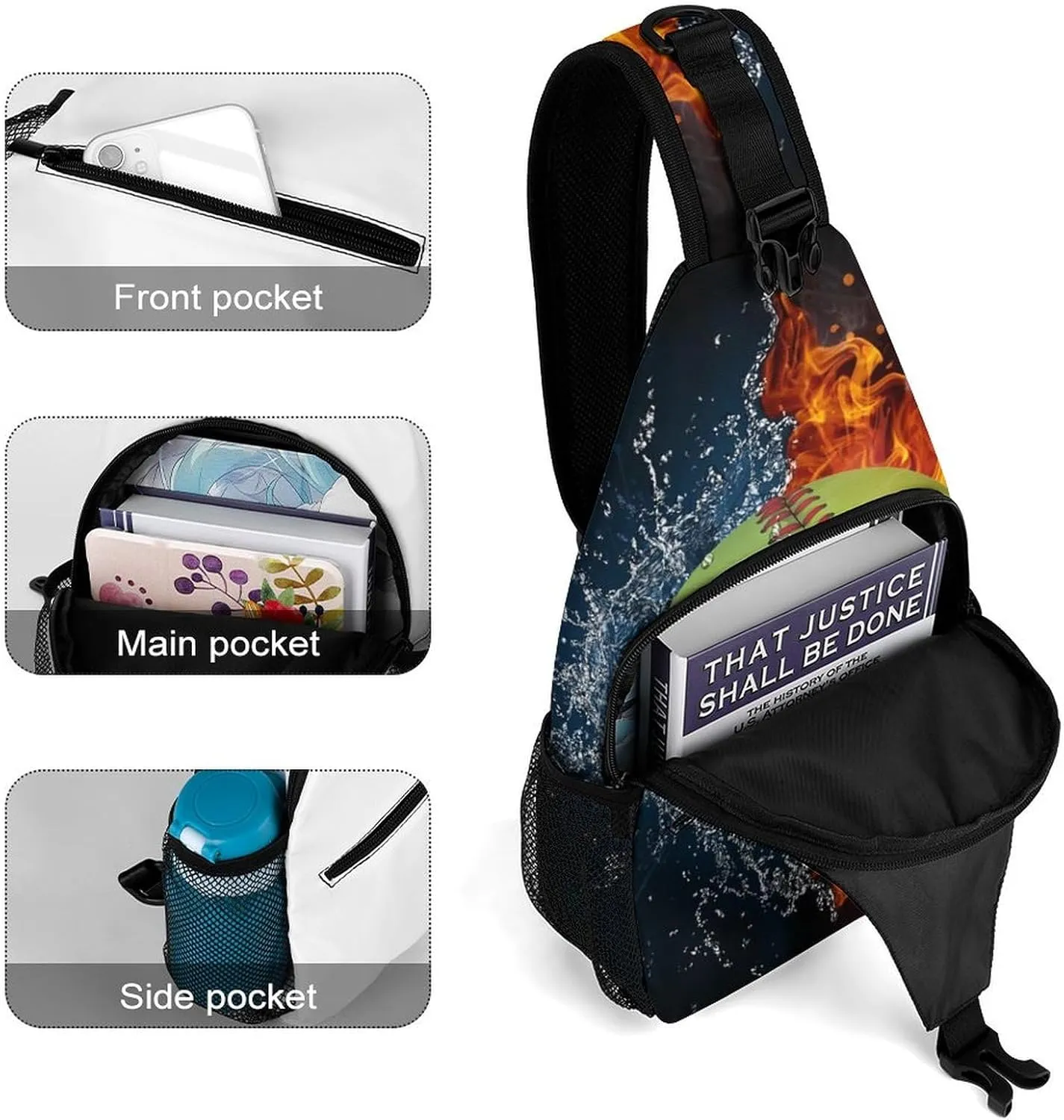 Sling Bag Crossbody Chest Bag Anti-Theft Shoulder Backpack for Women & Men Travel Multipurpose Daypacks (for Ice Water Fire Flame Softball Baseball)
