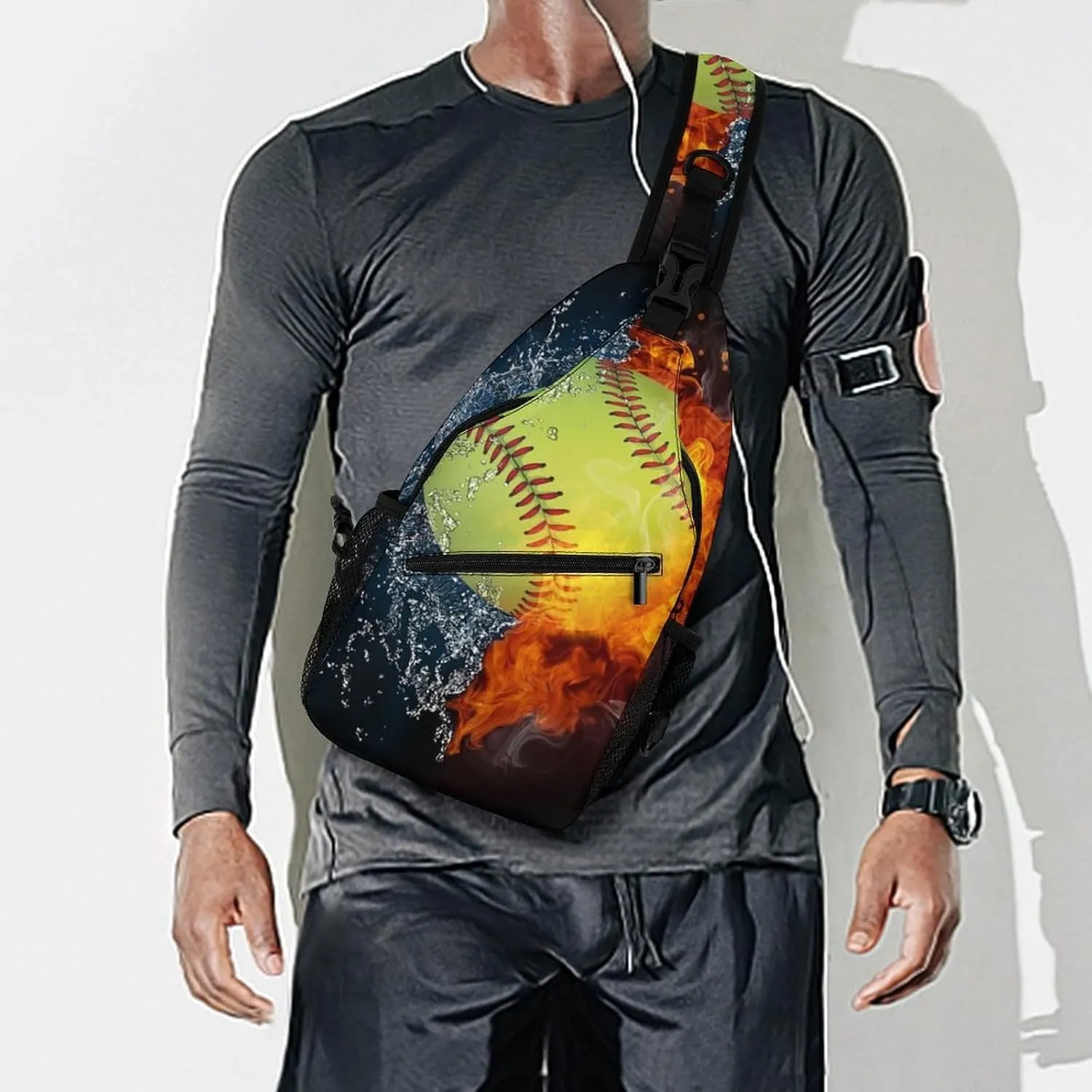 Sling Bag Crossbody Chest Bag Anti-Theft Shoulder Backpack for Women & Men Travel Multipurpose Daypacks (for Ice Water Fire Flame Softball Baseball)