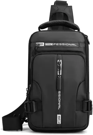 Sling Bag for Men Women Shoulder Backpack Chest Bags Crossbody Daypack with USB Cable for Hiking Camping Outdoor Trip (black)
