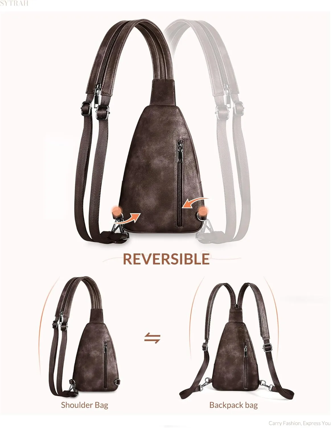Sling Bag for Women, Crossbody Bags for Women Trendy Crossbody purse Vegan Leather Sling Backpack Chest Bag with Dual Purpose Strap, Mocha Cofee