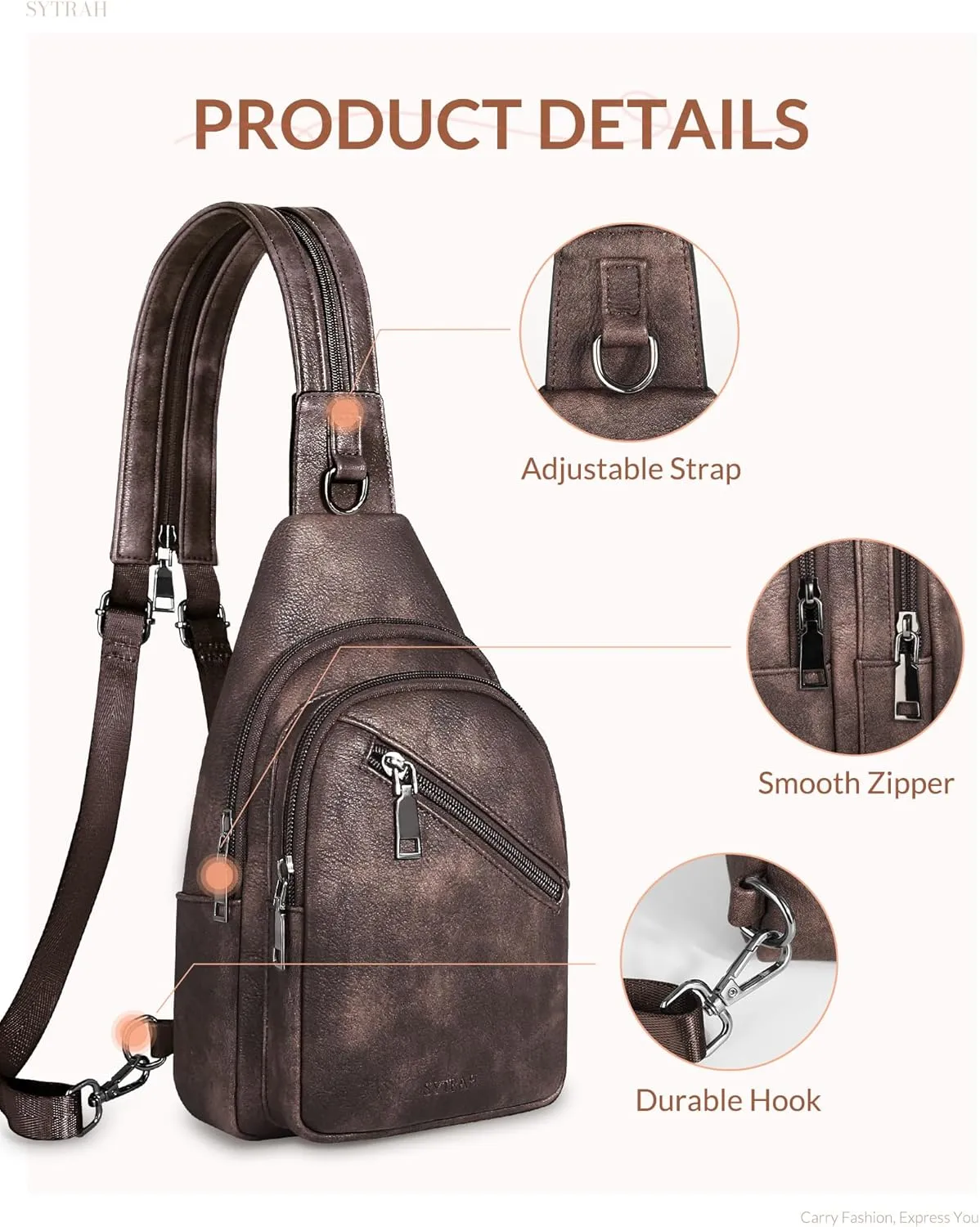 Sling Bag for Women, Crossbody Bags for Women Trendy Crossbody purse Vegan Leather Sling Backpack Chest Bag with Dual Purpose Strap, Mocha Cofee