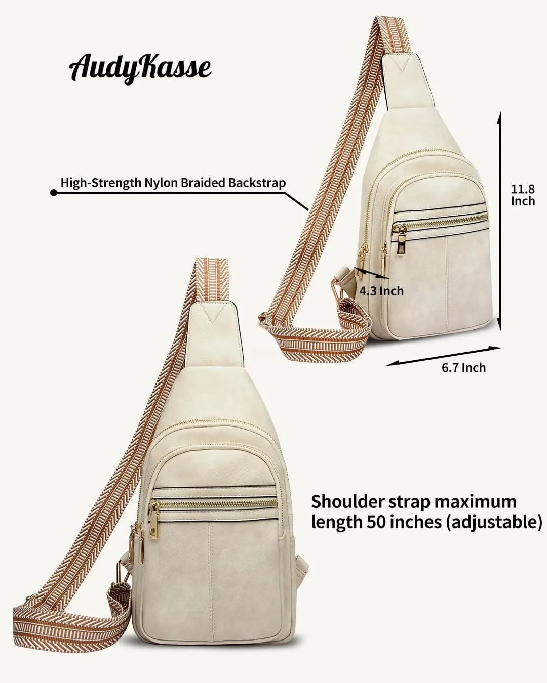 Sling Bag for Women, Fashion Waist Packs, Crossbody Bags Fanny Pack Chest Bag for Travel(White)
