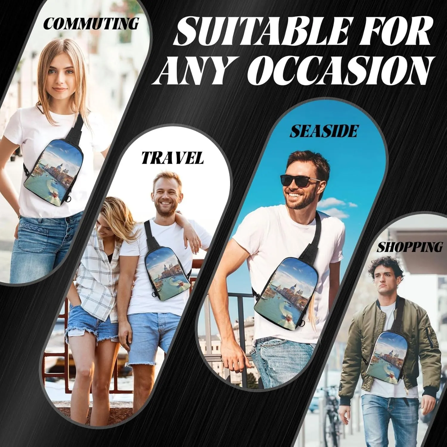 Sling bag for Women Men Trendy Sling Bakpack Casual Chest Bag Grand canal in Italy Fanny Pack for Travel Hiking