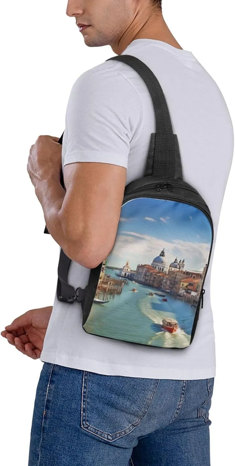 Sling bag for Women Men Trendy Sling Bakpack Casual Chest Bag Grand canal in Italy Fanny Pack for Travel Hiking