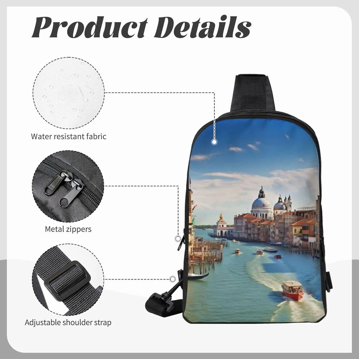 Sling bag for Women Men Trendy Sling Bakpack Casual Chest Bag Grand canal in Italy Fanny Pack for Travel Hiking