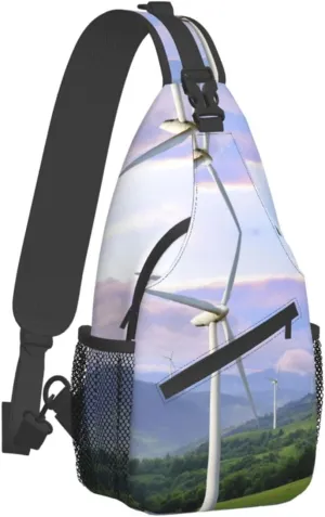 Sling Bag Wind Turbines Generating Electricity Sling Backpack Crossbody Chest Bag Daypack For Hiking Travel