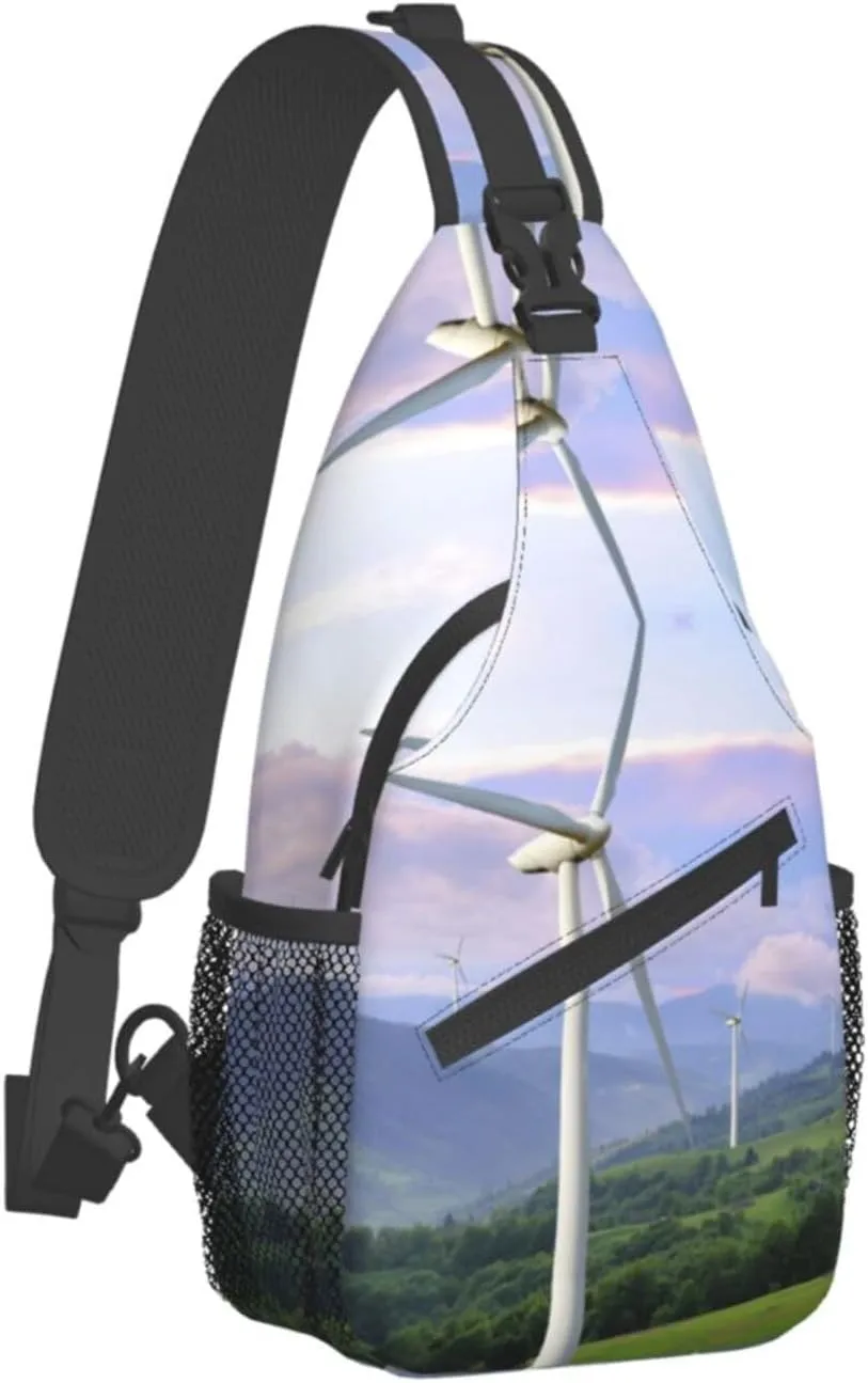 Sling Bag Wind Turbines Generating Electricity Sling Backpack Crossbody Chest Bag Daypack For Hiking Travel