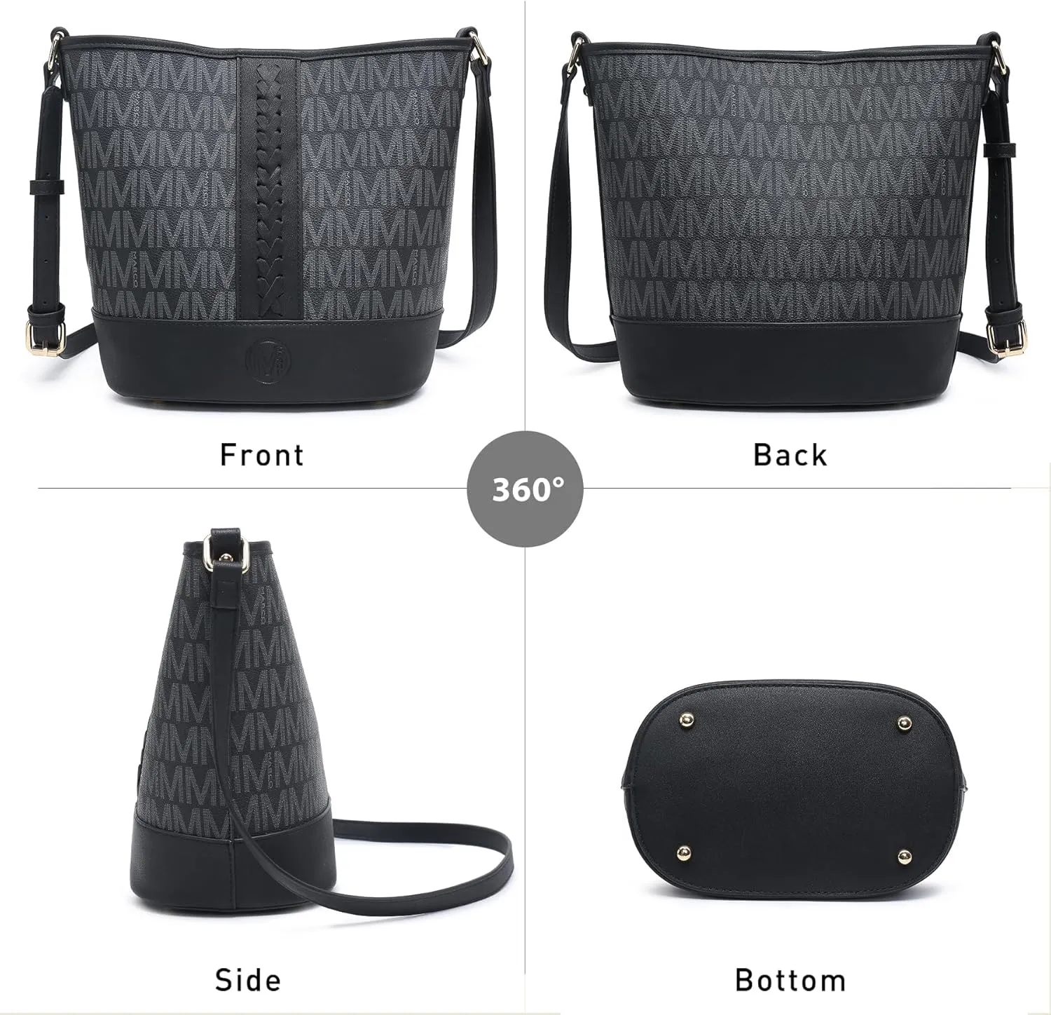 Small Bucket Bag Purses for Women Vegan Leather Crossbody Shoulder Monogram Handbags with Adjustable Strap