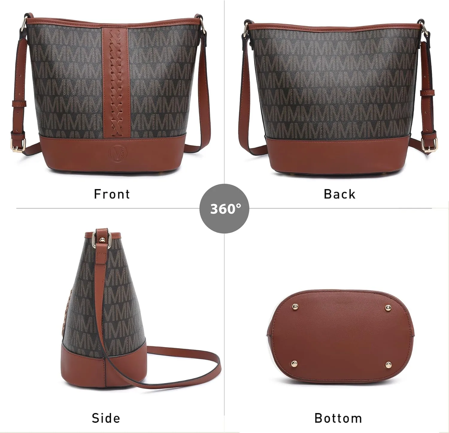 Small Bucket Bag Purses for Women Vegan Leather Crossbody Shoulder Monogram Handbags with Adjustable Strap