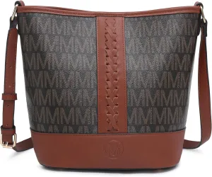 Small Bucket Bag Purses for Women Vegan Leather Crossbody Shoulder Monogram Handbags with Adjustable Strap