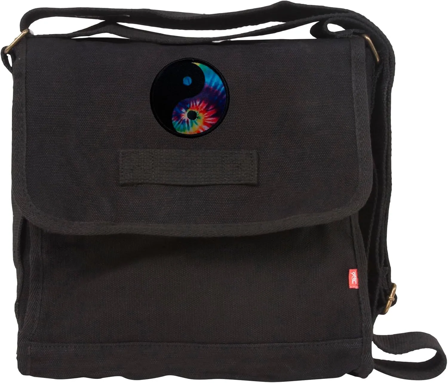 Small Canvas Field Shoulder Bag - Durable Timeless Messenger with Design, Black Ying Yang Tie Dye
