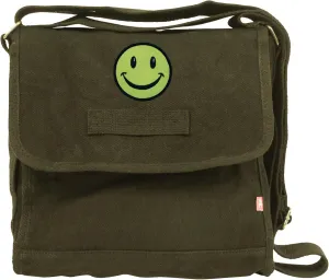 Small Canvas Field Shoulder Bag - Durable Timeless Messenger with Design, Olive Smile