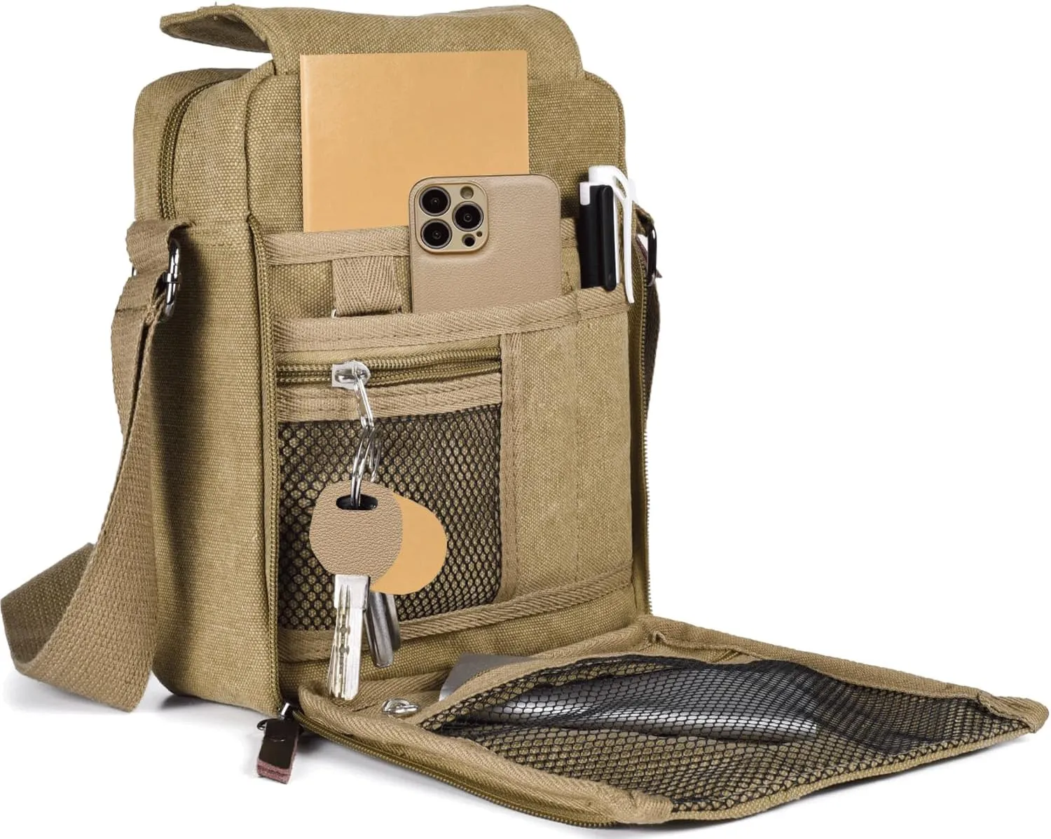 Small Canvas Messenger Bag Chest Bag Travel Bag, Mini Crossbody Bag Shoulder Bag for Men Women Multi Pocket Purses
