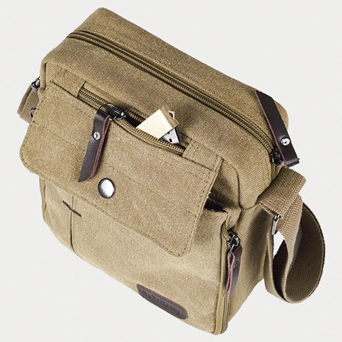 Small Canvas Messenger Bag Chest Bag Travel Bag, Mini Crossbody Bag Shoulder Bag for Men Women Multi Pocket Purses