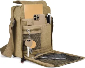 Small Canvas Messenger Bag Chest Bag Travel Bag, Mini Crossbody Bag Shoulder Bag for Men Women Multi Pocket Purses