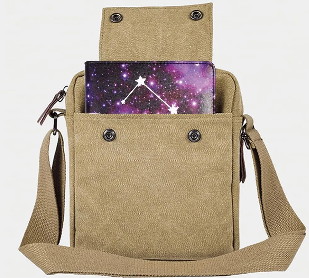 Small Canvas Messenger Bag Chest Bag Travel Bag, Mini Crossbody Bag Shoulder Bag for Men Women Multi Pocket Purses