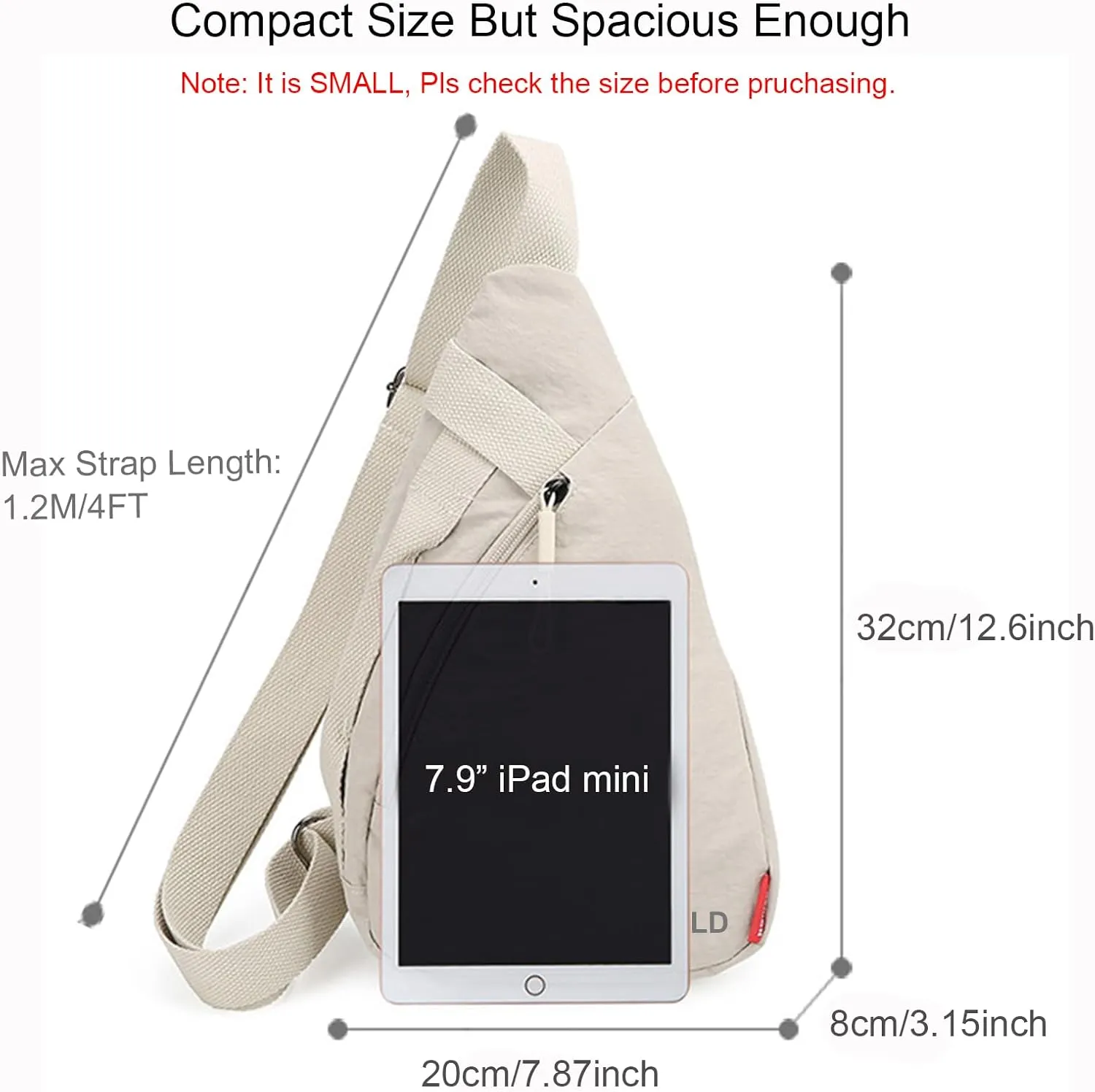 Small Crossbody Sling Backpack Men Women Sling Bag Chest Bag Daypack Nylon for Travel Workout Hiking Daily Casual Beige