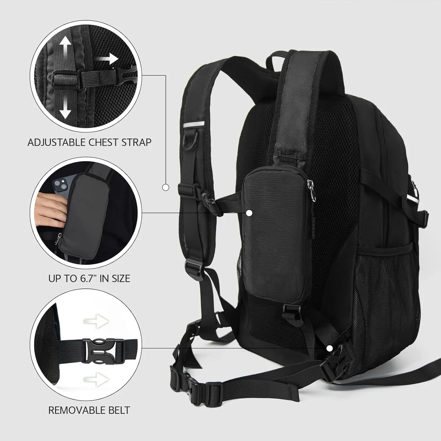 Small Hiking Backpack, 20L Lightweight Travel Backpack with Phone Pocket, Hiking Daypack for Women Men,Black