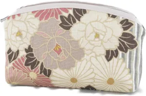 Small Makeup Bag (Retro Flower) Made in Japan/Cute Floral Makeup Bag Japanese Design Travel Cosmetic Pouch for Women Girls and Man (Pinkbeige)