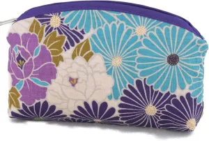 Small Makeup Bag (Retro Flower) Made in Japan/Cute Floral Makeup Bag Japanese Design Travel Toiletry Cosmetic Pouch for Women Girls and Man(Purple)