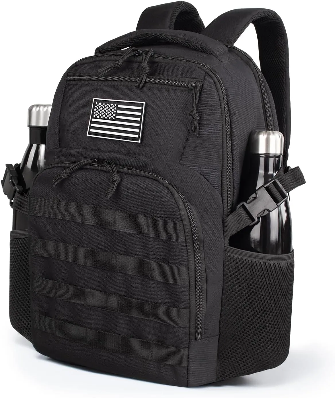 Small Military Tactical Backpack for Men，Travel Hiking Black Backpack with Bottle Holder on Both Sides, 25L Laptop Backpack for Work, Men's Assault Bag Back Pack