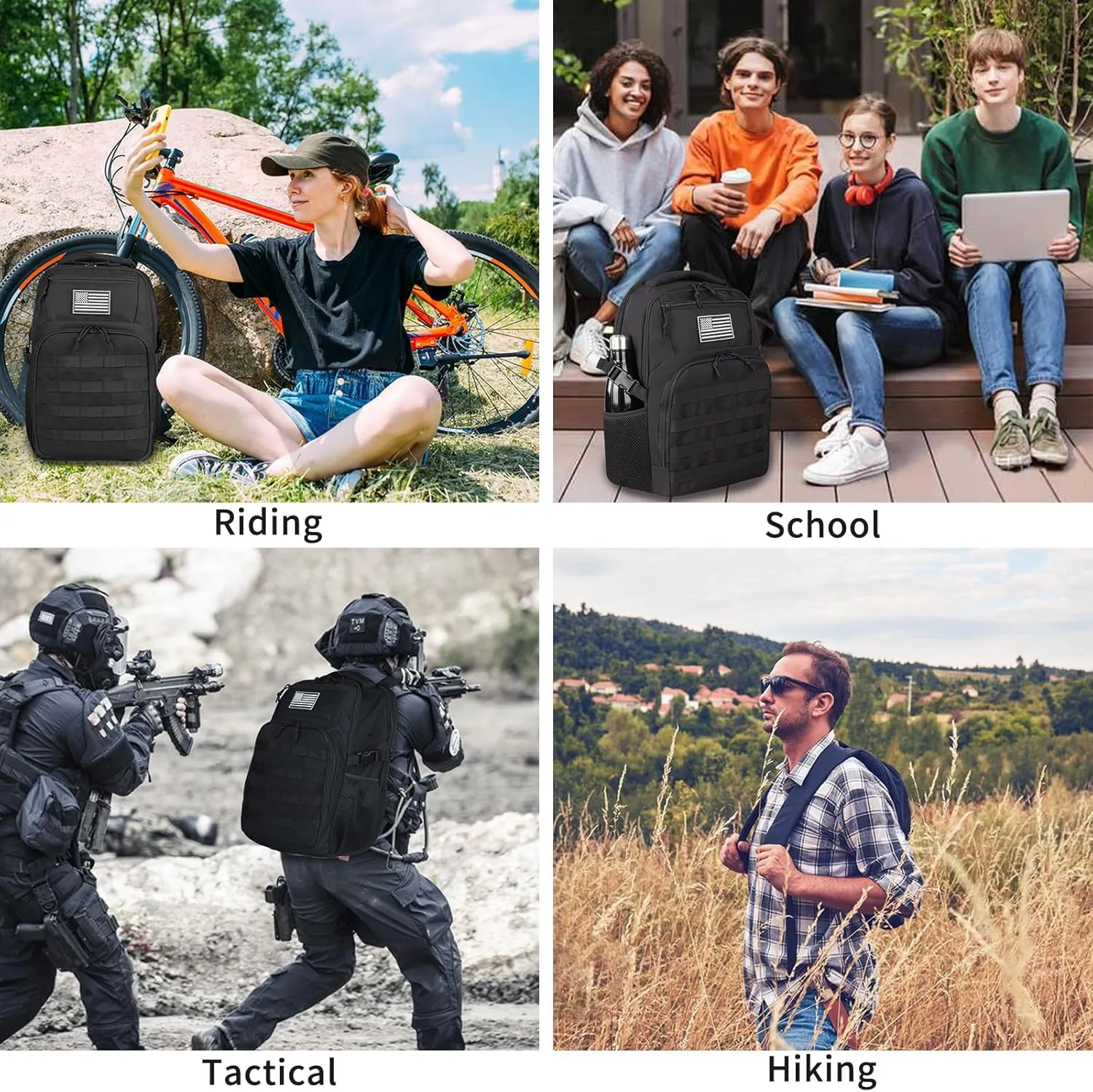 Small Military Tactical Backpack for Men，Travel Hiking Black Backpack with Bottle Holder on Both Sides, 25L Laptop Backpack for Work, Men's Assault Bag Back Pack