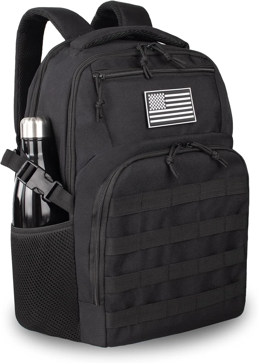 Small Military Tactical Backpack for Men，Travel Hiking Black Backpack with Bottle Holder on Both Sides, 25L Laptop Backpack for Work, Men's Assault Bag Back Pack