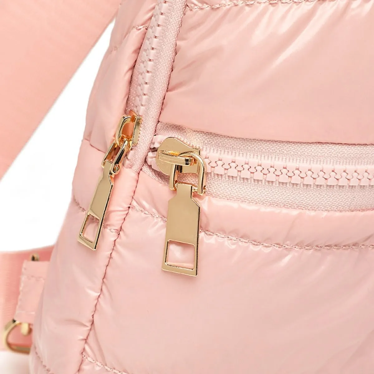 Small Puffy Sling Bag for Women Unisex Quilted Sling Bag for Men Puffer Chest Bag Small Bum Bag (Pink)