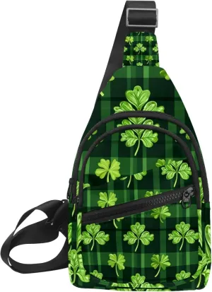 Small Sling Backpack Crossbody Sling Bag, Chest Bag Daypack, Saint Patrick's Day Clover Leaf