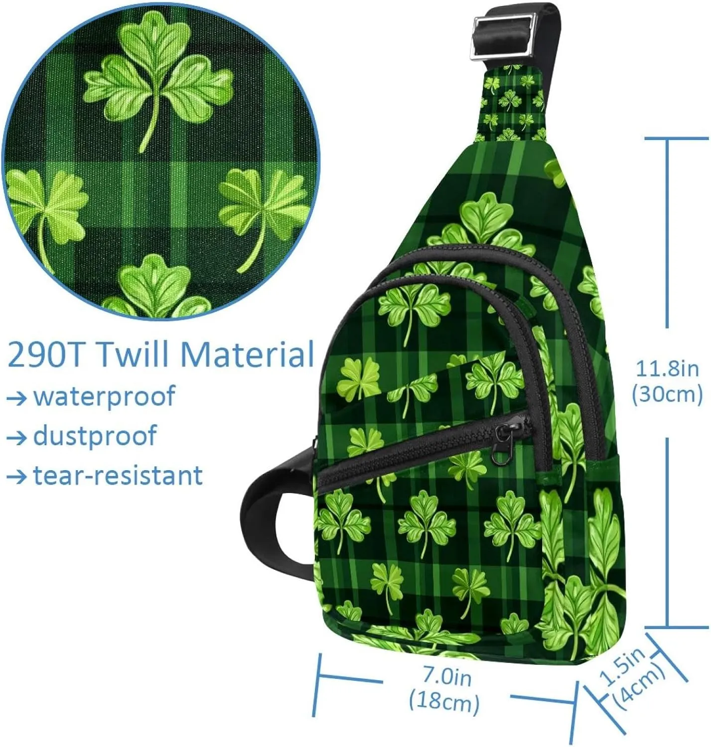 Small Sling Backpack Crossbody Sling Bag, Chest Bag Daypack, Saint Patrick's Day Clover Leaf