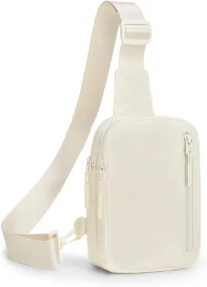Small Sling Bag for Women Men 3 Pockets Lightweight Crossbody Bag Fanny Pack Two-Zipper Sling Backpack for Traveling Running Hiking (Beige)