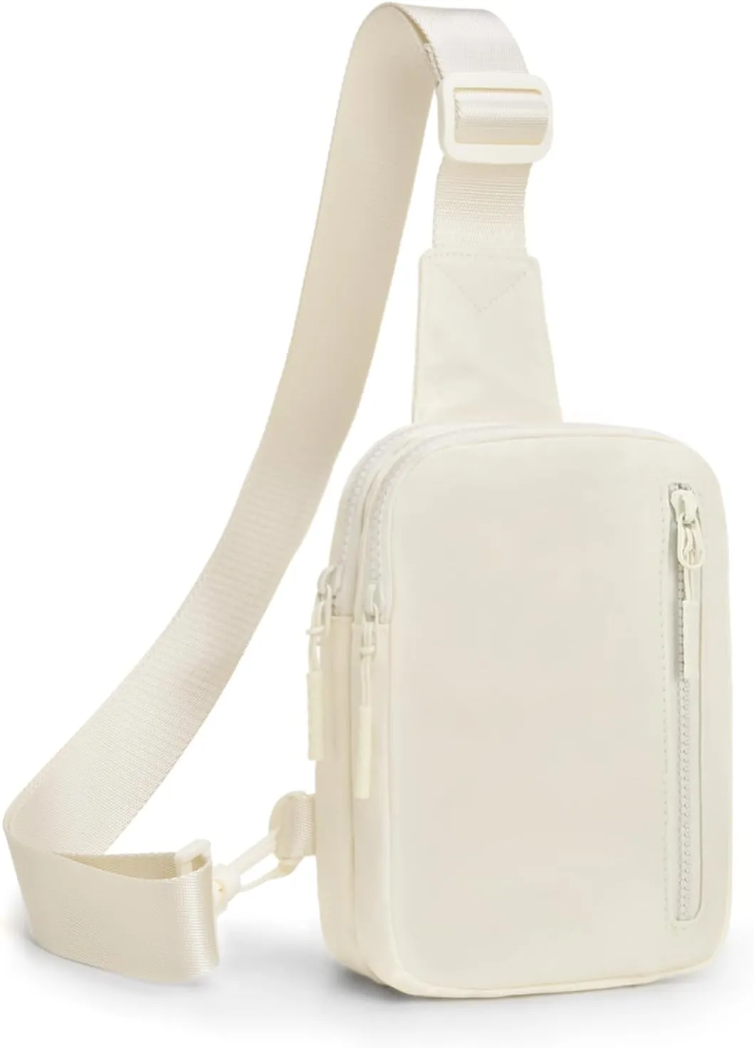 Small Sling Bag for Women Men 3 Pockets Lightweight Crossbody Bag Fanny Pack Two-Zipper Sling Backpack for Traveling Running Hiking (Beige)