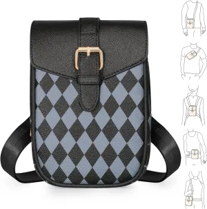 Small Sling Bag for Women Purse Cross Body Black Checkered Anti-theft Waist Belt Bag for Travel