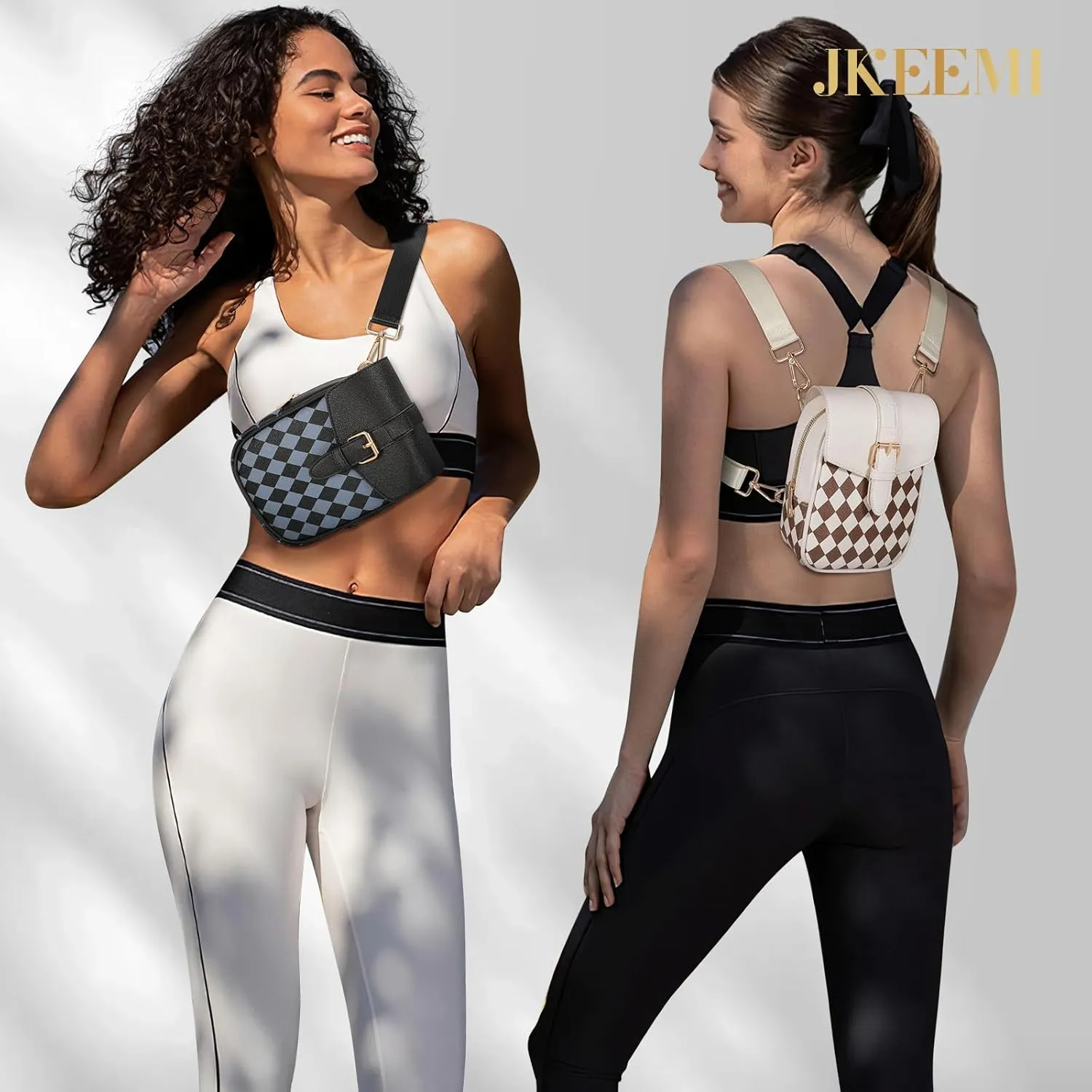 Small Sling Bag for Women Purse Cross Body Black Checkered Anti-theft Waist Belt Bag for Travel