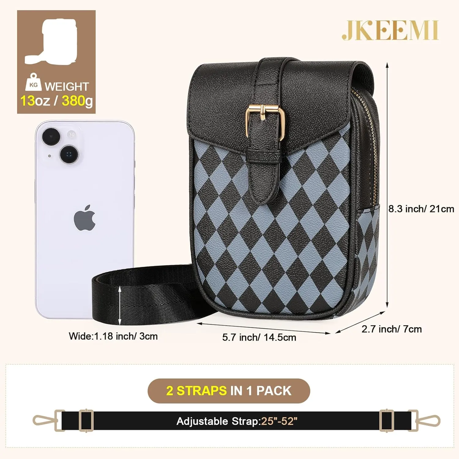 Small Sling Bag for Women Purse Cross Body Black Checkered Anti-theft Waist Belt Bag for Travel